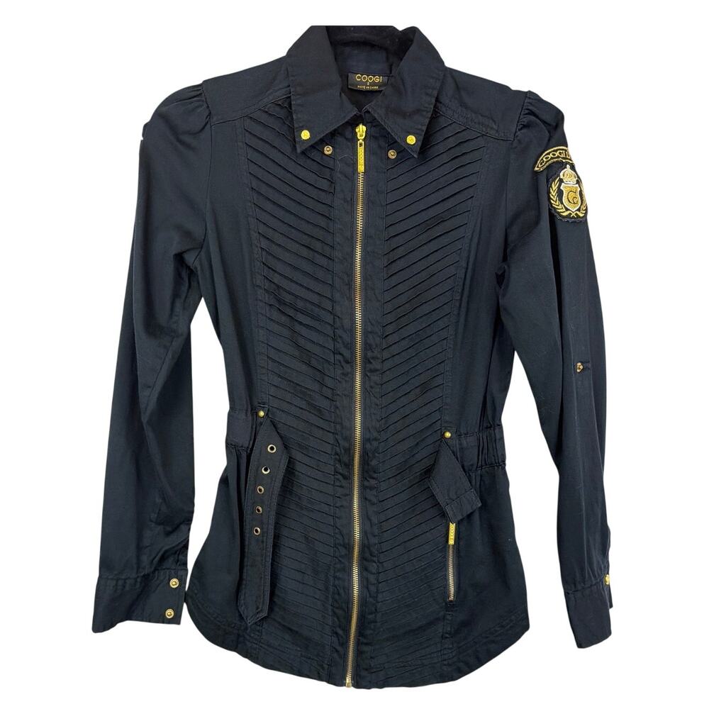 Coogi Black Belted Zip-Up Jacket with Gold Accents Size S